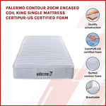 Palermo Contour 20cm Encased Coil King Single Mattress CertiPUR-US Certified Foam - Furniture > Mattresses