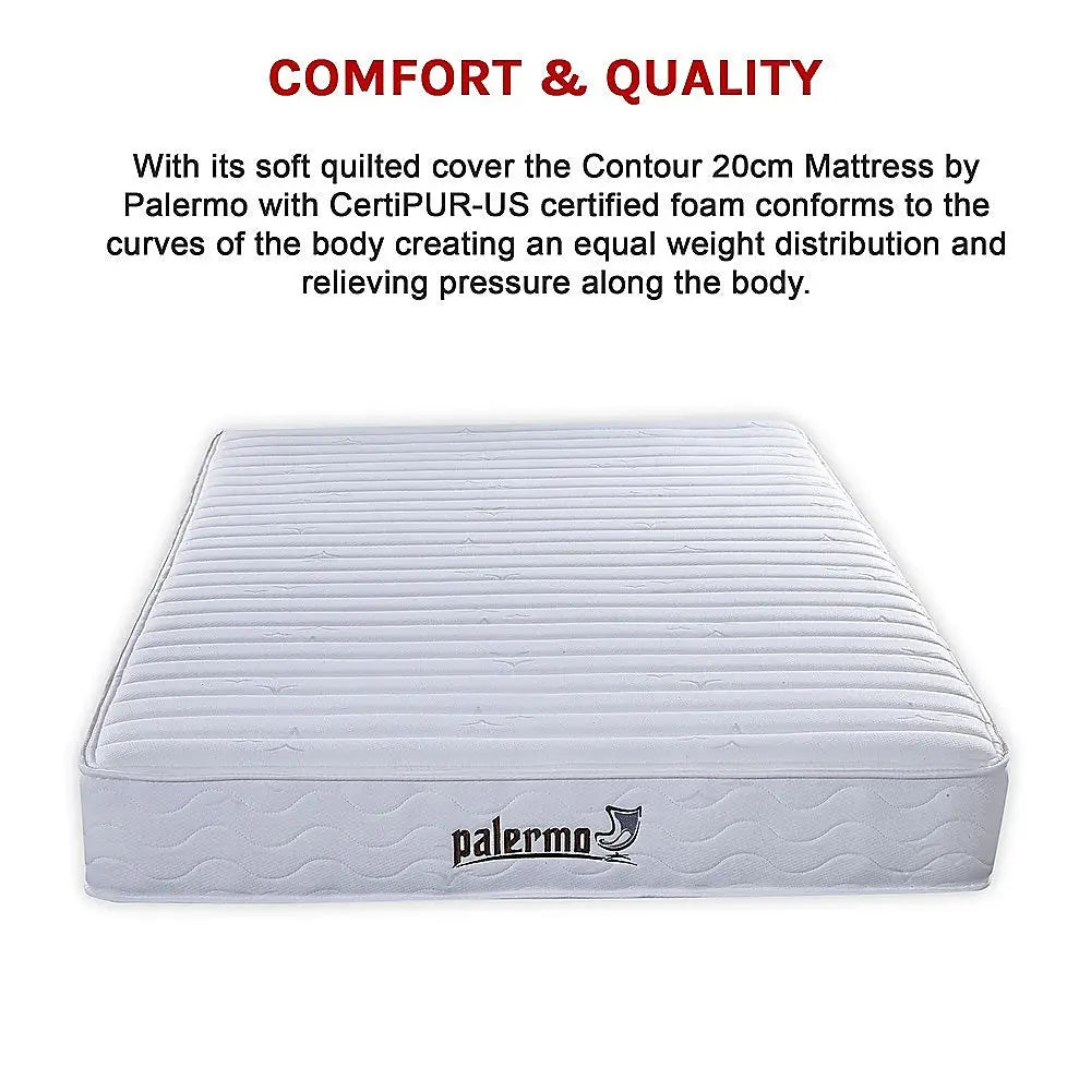 Palermo Contour 20cm Encased Coil Queen Mattress CertiPUR-US Certified Foam - Furniture > Mattresses