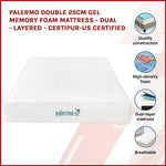 Palermo Double 25cm Gel Memory Foam Mattress - Dual-Layered - CertiPUR-US Certified - Furniture > Mattresses