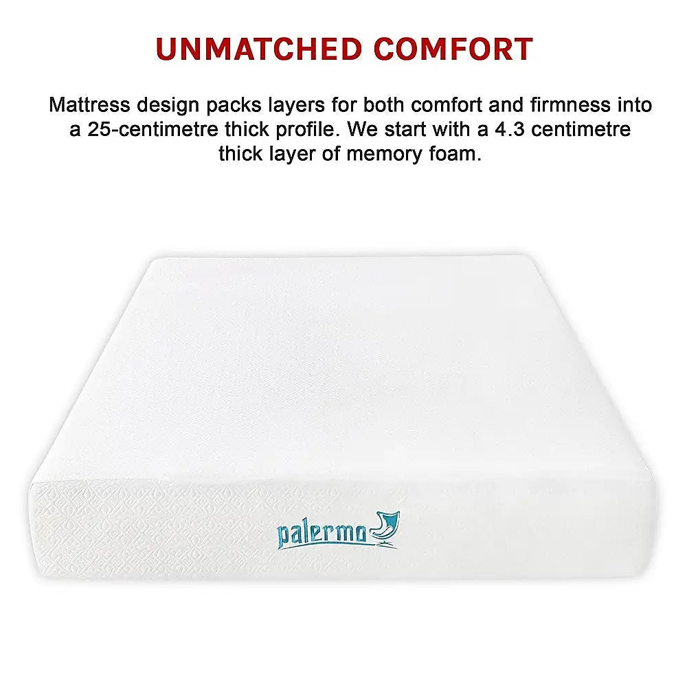 Palermo Double 25cm Gel Memory Foam Mattress - Dual-Layered - CertiPUR-US Certified - Furniture > Mattresses