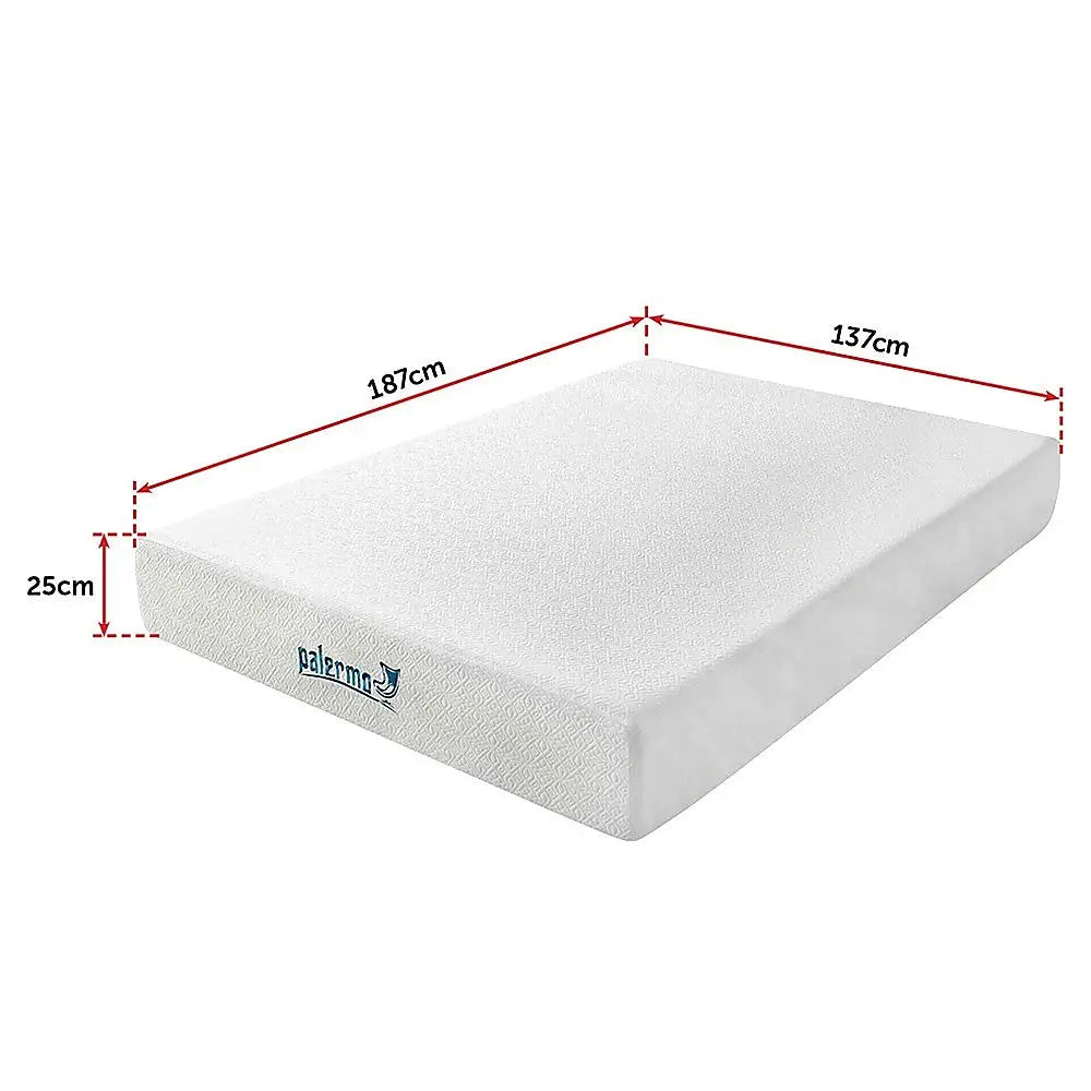 Palermo Double 25cm Gel Memory Foam Mattress - Dual-Layered - CertiPUR-US Certified - Furniture > Mattresses