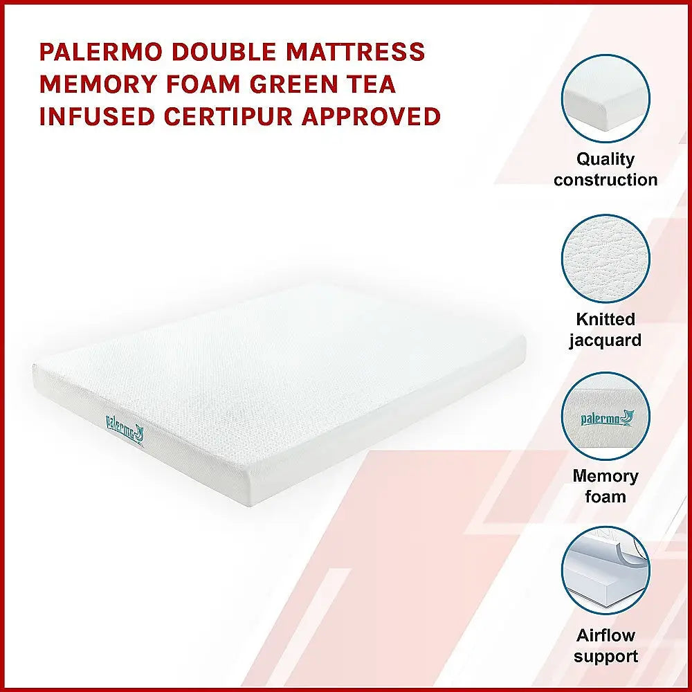 Palermo Double Mattress Memory Foam Green Tea Infused CertiPUR Approved - Furniture > Mattresses