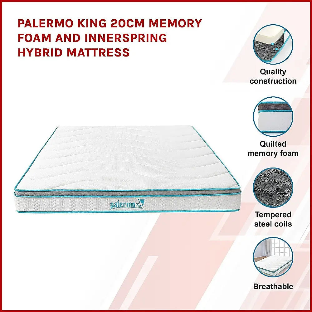 Palermo King 20cm Memory Foam and Innerspring Hybrid Mattress - Furniture > Mattresses