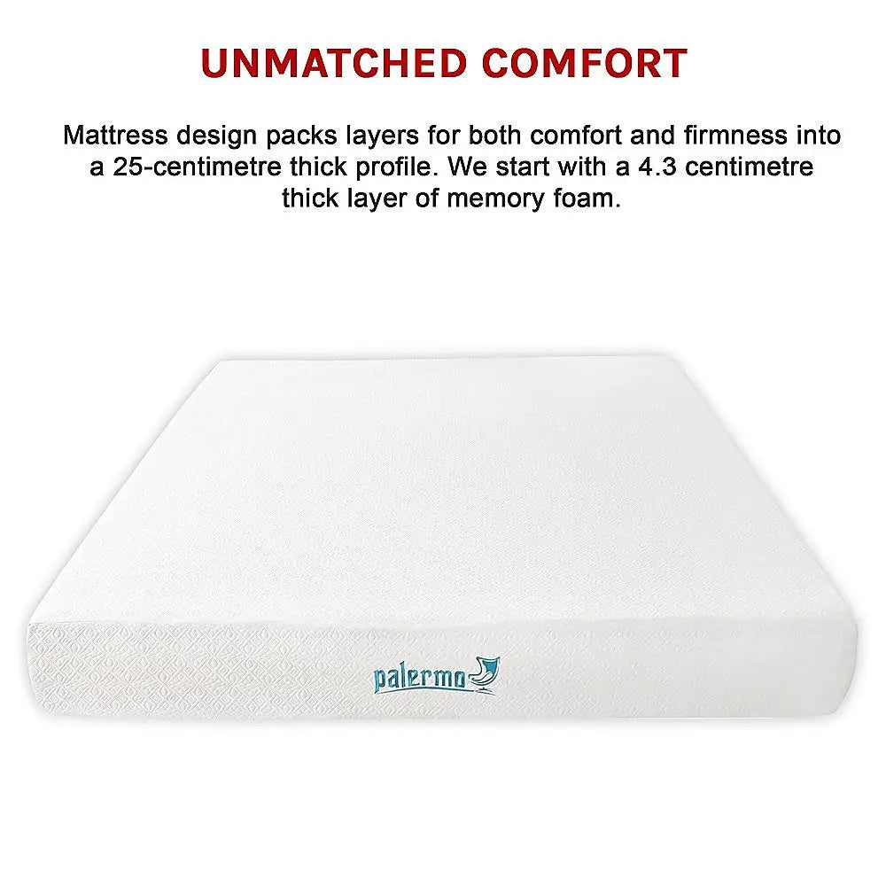 Palermo King 25cm Gel Memory Foam Mattress - Dual-Layered - CertiPUR-US Certified - Furniture > Mattresses
