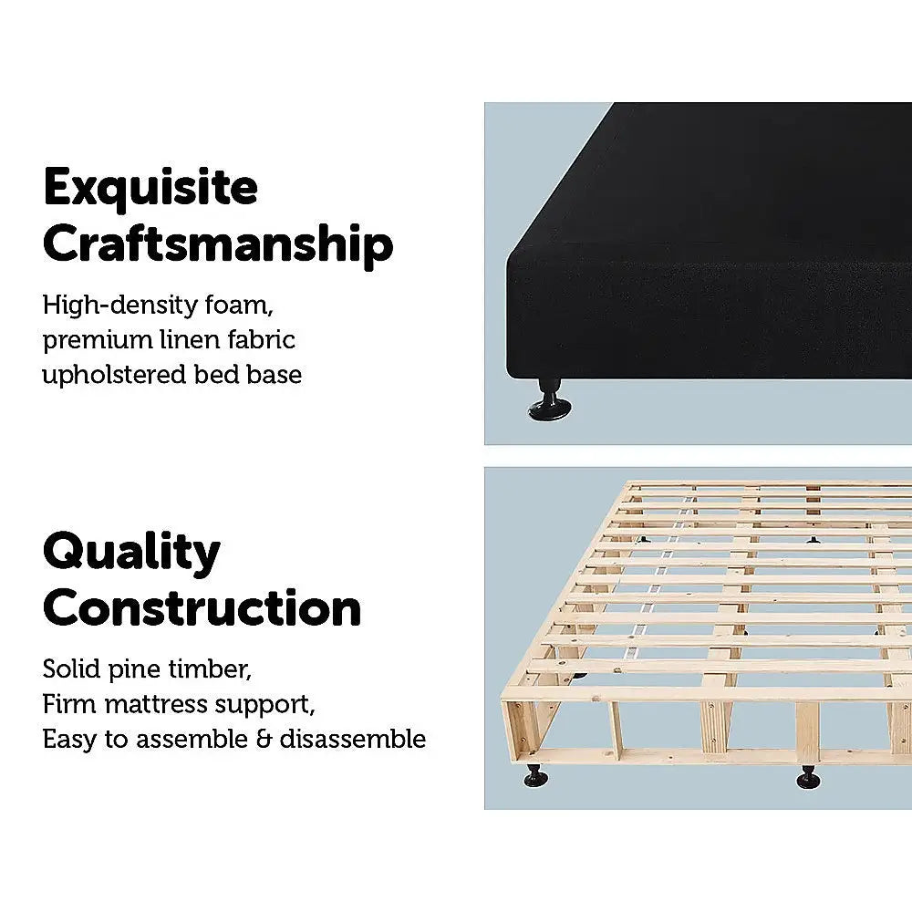 Palermo King Ensemble Bed Base Midnight Black Linen Fabric - Furniture > Bedroom