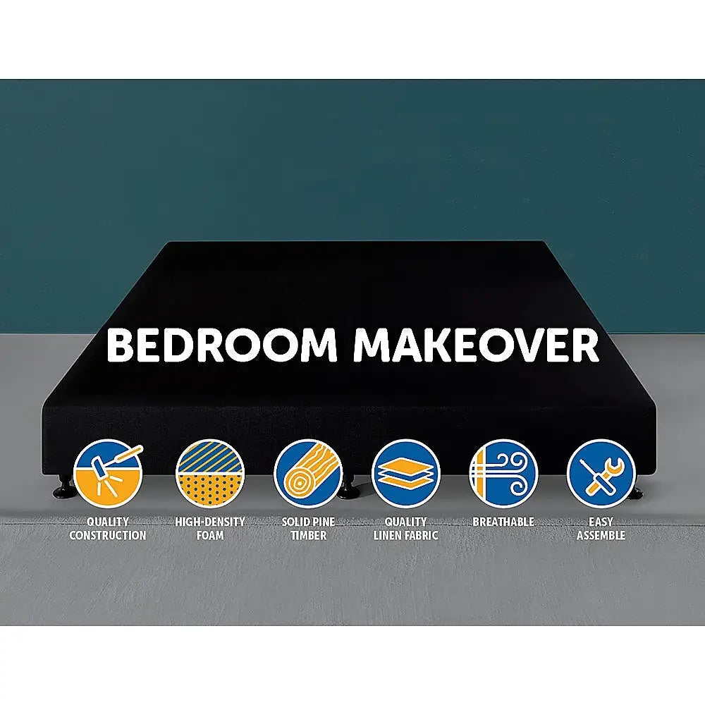 Palermo King Ensemble Bed Base Midnight Black Linen Fabric - Furniture > Bedroom