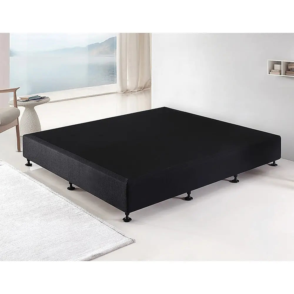 Palermo King Ensemble Bed Base Midnight Black Linen Fabric - Furniture > Bedroom