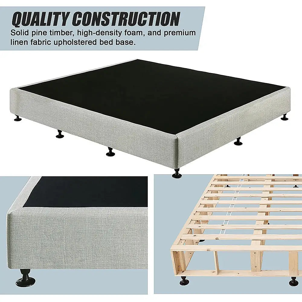 Palermo King Ensemble Bed Base Platinum Light Grey Linen Fabric - Furniture > Bedroom > Beds & Bed Frames