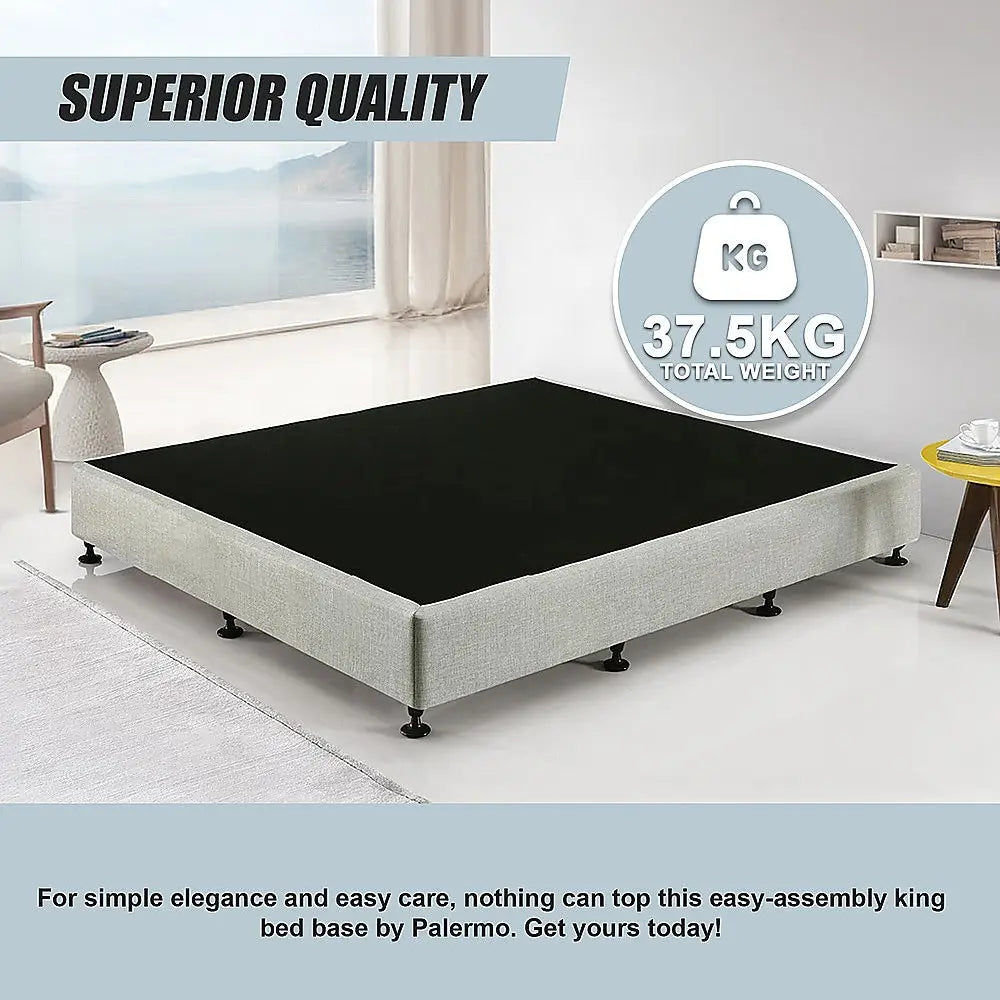 Palermo King Ensemble Bed Base Platinum Light Grey Linen Fabric - Furniture > Bedroom > Beds & Bed Frames