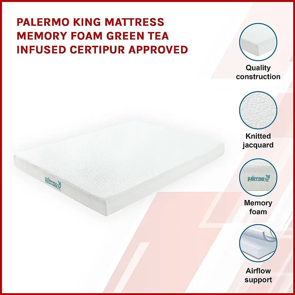 Palermo King Mattress Memory Foam Green Tea Infused CertiPUR Approved - Furniture > Mattresses
