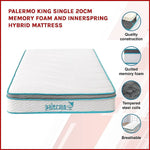 Palermo King Single 20cm Memory Foam and Innerspring Hybrid Mattress - Furniture > Mattresses