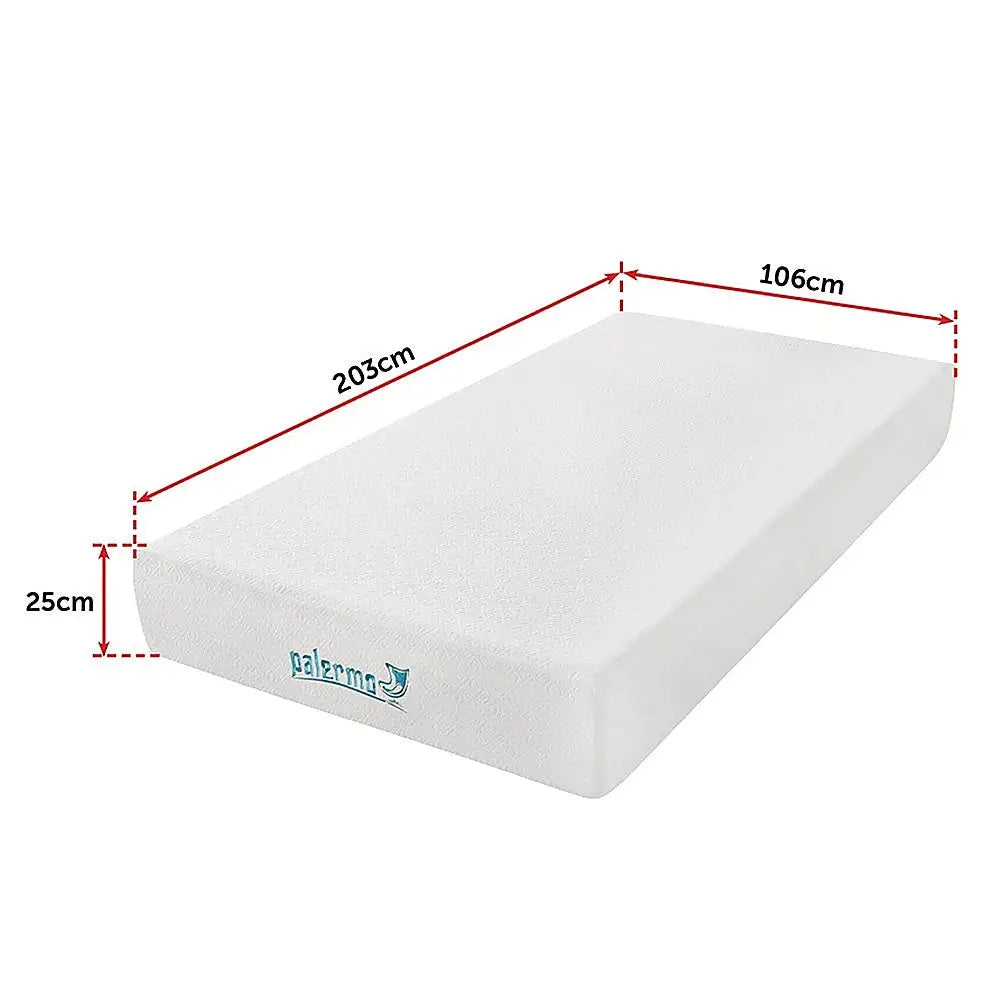 Palermo King Single 25cm Gel Memory Foam Mattress - Dual-Layered - CertiPUR-US Certified - Furniture > Mattresses