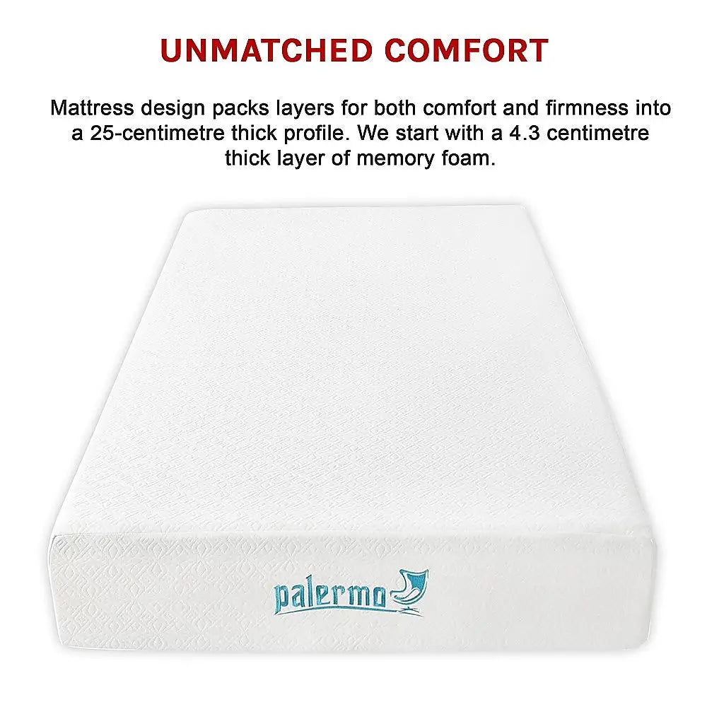 Palermo King Single 25cm Gel Memory Foam Mattress - Dual-Layered - CertiPUR-US Certified - Furniture > Mattresses