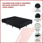 Palermo King Single Ensemble Bed Base Midnight Black Linen Fabric - Furniture > Bedroom