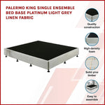 Palermo King Single Ensemble Bed Base Platinum Light Grey Linen Fabric - Furniture > Bedroom > Beds & Bed Frames