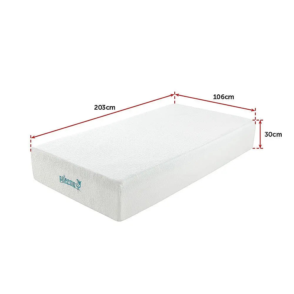 Palermo King Single Mattress 30cm Memory Foam Green Tea Infused CertiPUR Approved - Furniture > Mattresses