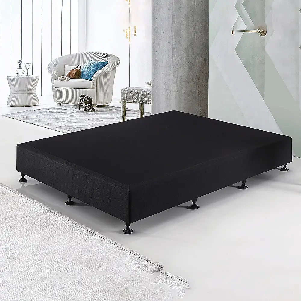 Palermo Queen Ensemble Bed Base Midnight Black Linen Fabric - Furniture > Bedroom