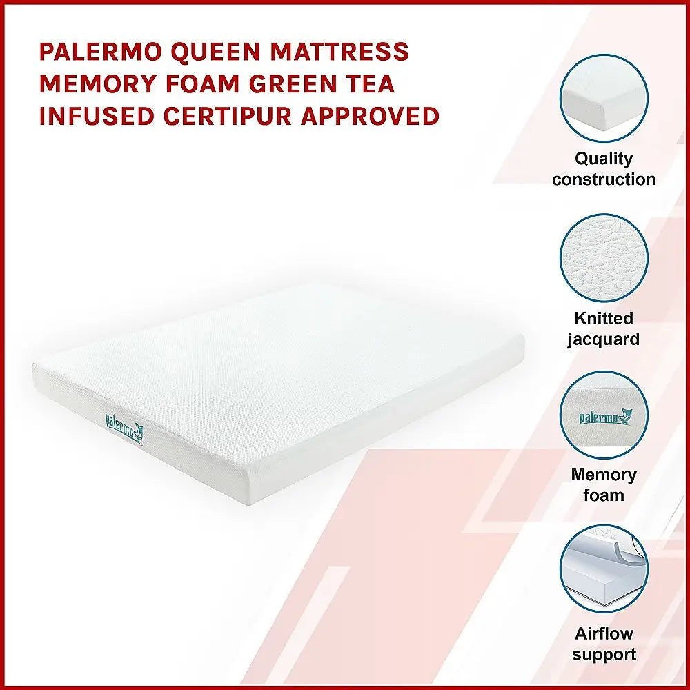 Palermo Queen Mattress Memory Foam Green Tea Infused CertiPUR Approved - Furniture > Mattresses