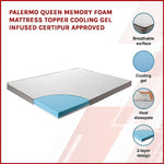 Palermo Queen Memory Foam Mattress Topper Cooling Gel Infused CertiPUR Approved - Furniture > Mattresses