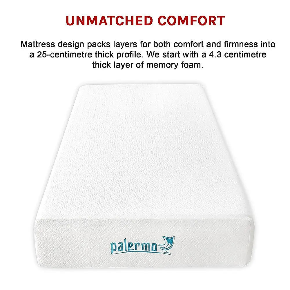 Palermo Single 25cm Gel Memory Foam Mattress - Dual-Layered - CertiPUR-US Certified - Furniture > Mattresses