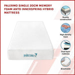 Palermo Single 25cm Gel Memory Foam Mattress - Dual-Layered - CertiPUR-US Certified - Furniture > Mattresses
