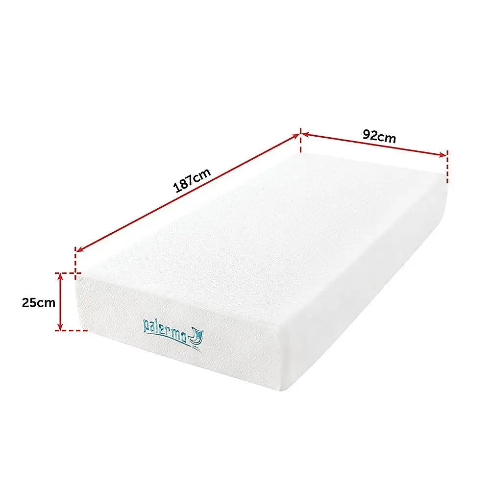 Palermo Single 25cm Gel Memory Foam Mattress - Dual-Layered - CertiPUR-US Certified - Furniture > Mattresses