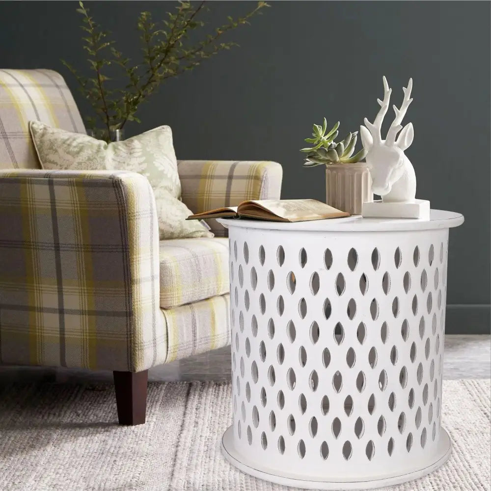 Pansy Wooden Round 50cm Side Table Sofa End Tables - White - Furniture > Living Room > Side Tables