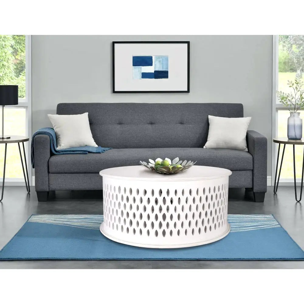 Pansy Wooden Round 80cm Coffee Table - White - Furniture > Living Room