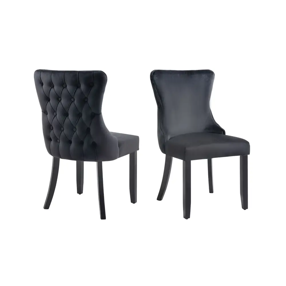 Paris Black Velvet and black Rubberwood Upholstered Dining Chairs Tufted Back -Set of 2 - Furniture > Dining