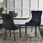 Paris Black Velvet and black Rubberwood Upholstered Dining Chairs Tufted Back -Set of 2 - Furniture > Dining