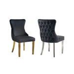 Paris Black Velvet & Gold Polished Steel Upholstered Dining Chairs Tufted Back - Set of 2 - Furniture > Dining