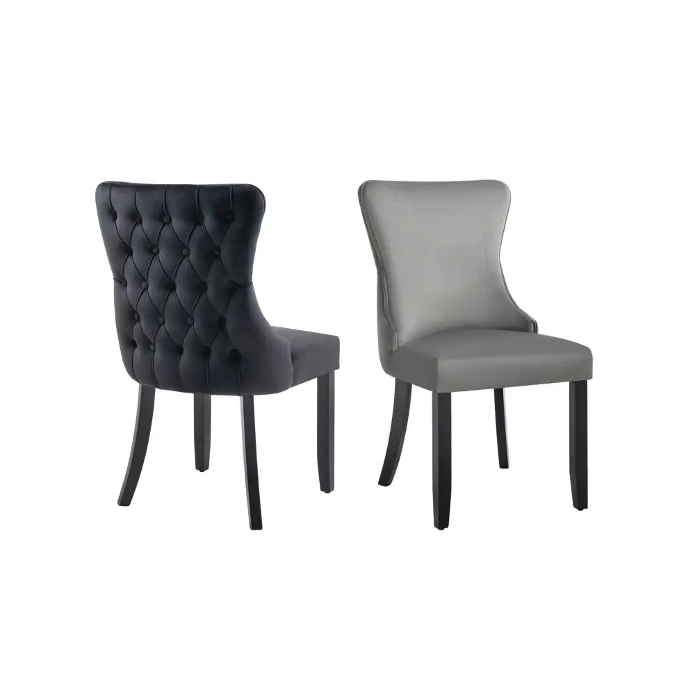Paris Dark Grey Velvet and black Rubberwood Upholstered Dining Chairs Tufted Back -Set of 2 - Furniture > Dining