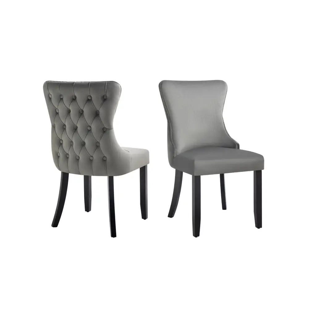 Paris Dark Grey Velvet and black Rubberwood Upholstered Dining Chairs Tufted Back -Set of 2 - Furniture > Dining