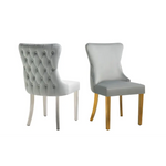 Paris Dark Grey Velvet & Silver Polished Steel Upholstered Dining Chairs Tufted Back - Set of 2 - Furniture > Dining