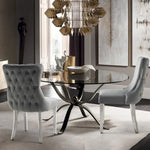 Paris Dark Grey Velvet & Silver Polished Steel Upholstered Dining Chairs Tufted Back - Set of 2 - Furniture > Dining