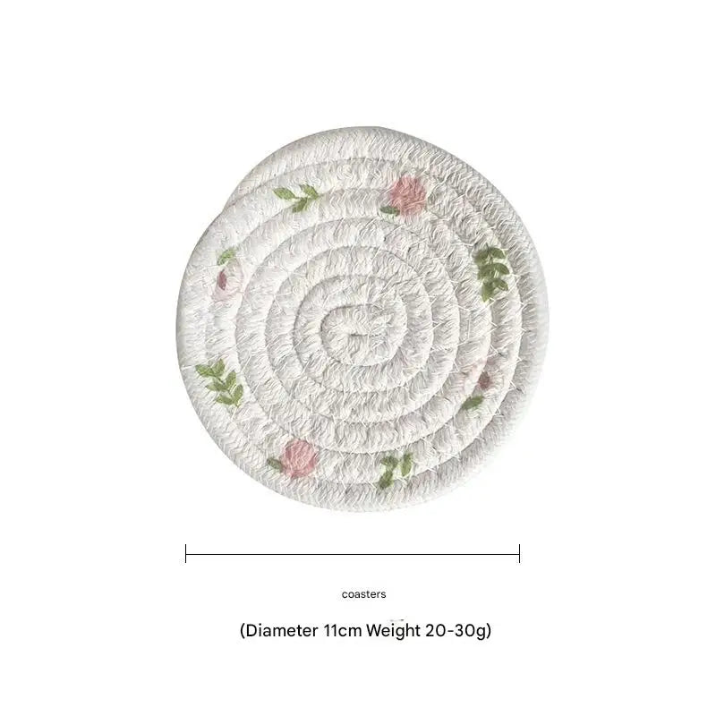 (Peach) Cotton Rope Woven Placemats - Set of 5 11cm Diameter Heat Resistant Kitchen Decor - Home & Garden > Kitchenware
