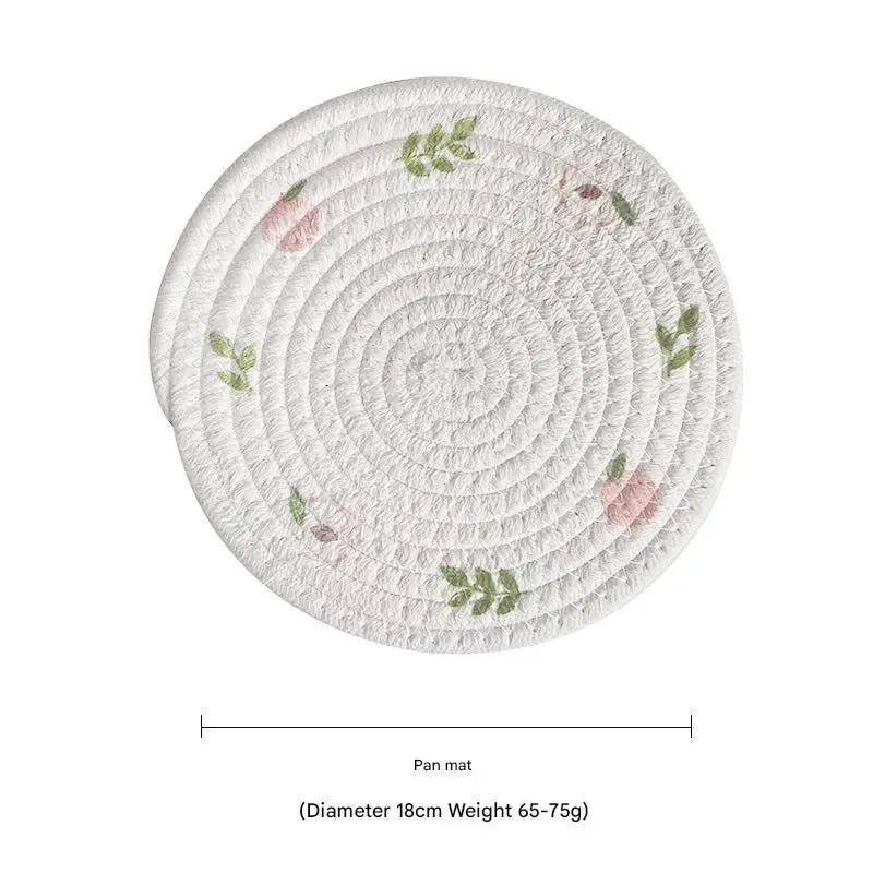 (Peach) Cotton Rope Woven Placemats - Set of 5 18cm Diameter Heat Resistant Kitchen Decor - Home & Garden > Kitchenware