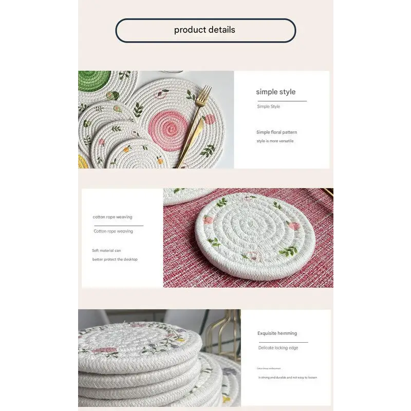 (Peach) Cotton Rope Woven Placemats - Set of 5 18cm Diameter Heat Resistant Kitchen Decor - Home & Garden > Kitchenware