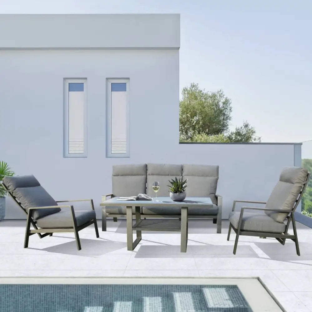 Pearl 4pc Outdoor Sofa Set Coffee Table Chair 3 Seater Lounge - Furniture > Outdoor