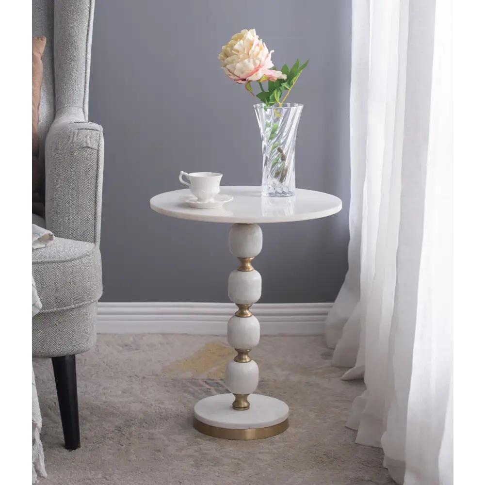 PEBBLE MARBLE AND ALUMINUIM HAND MADE SIDE TABLE - Furniture > Living Room > Side Tables