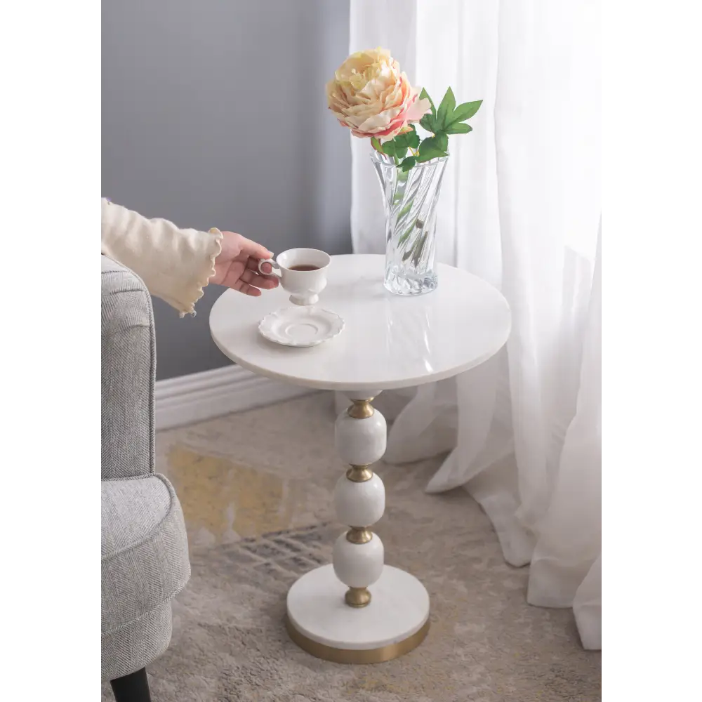 PEBBLE MARBLE AND ALUMINUIM HAND MADE SIDE TABLE - Furniture > Living Room > Side Tables