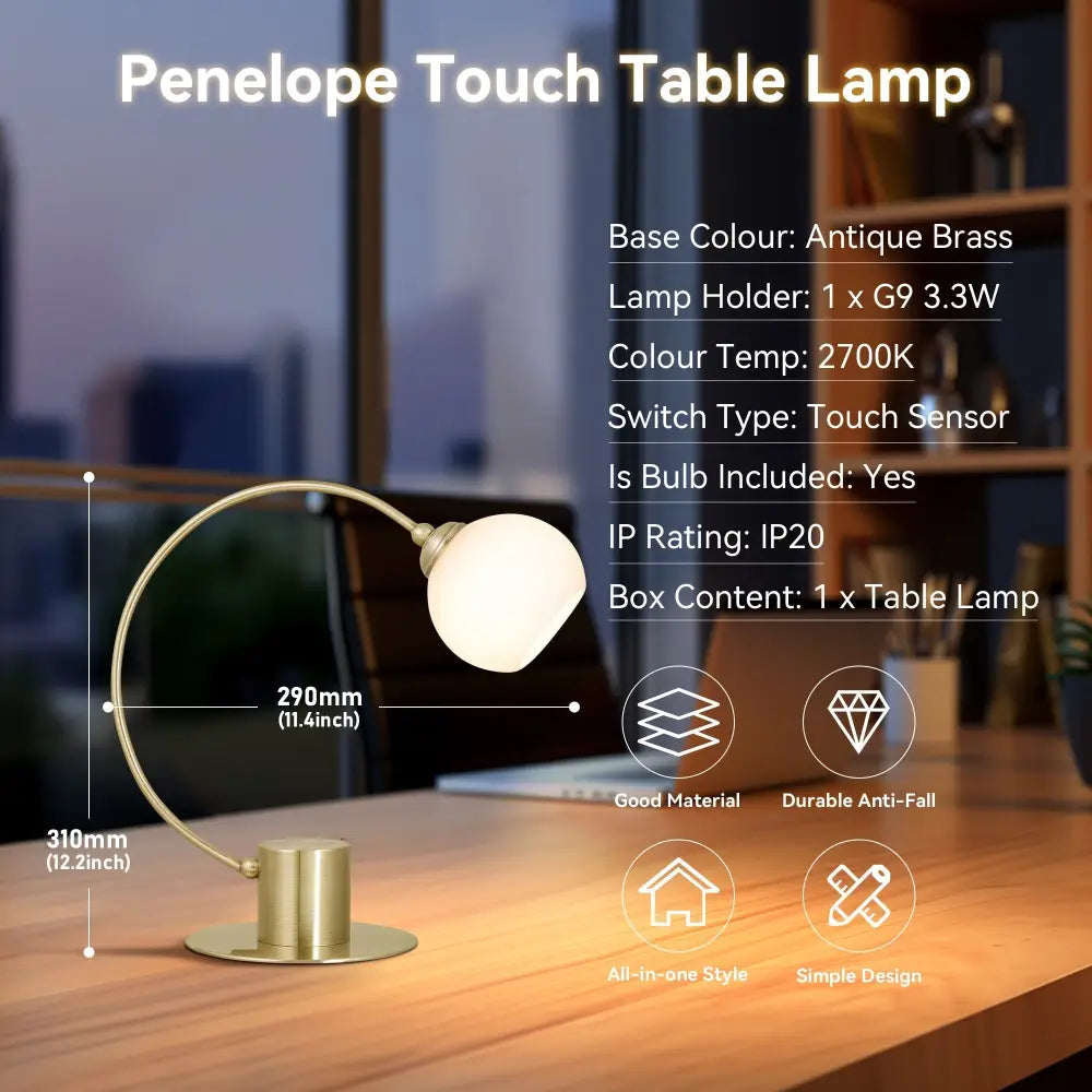 Penelope Touch Table Lamp - Antique Brass - Home & Garden > Lighting > Table Lamps