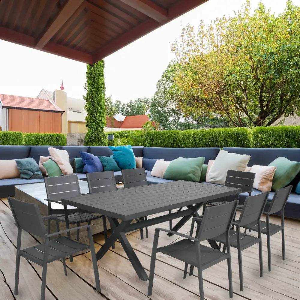 Percy 200cm Outdoor Trestle Dining Table Aluminium Frame Grey - Furniture > Outdoor