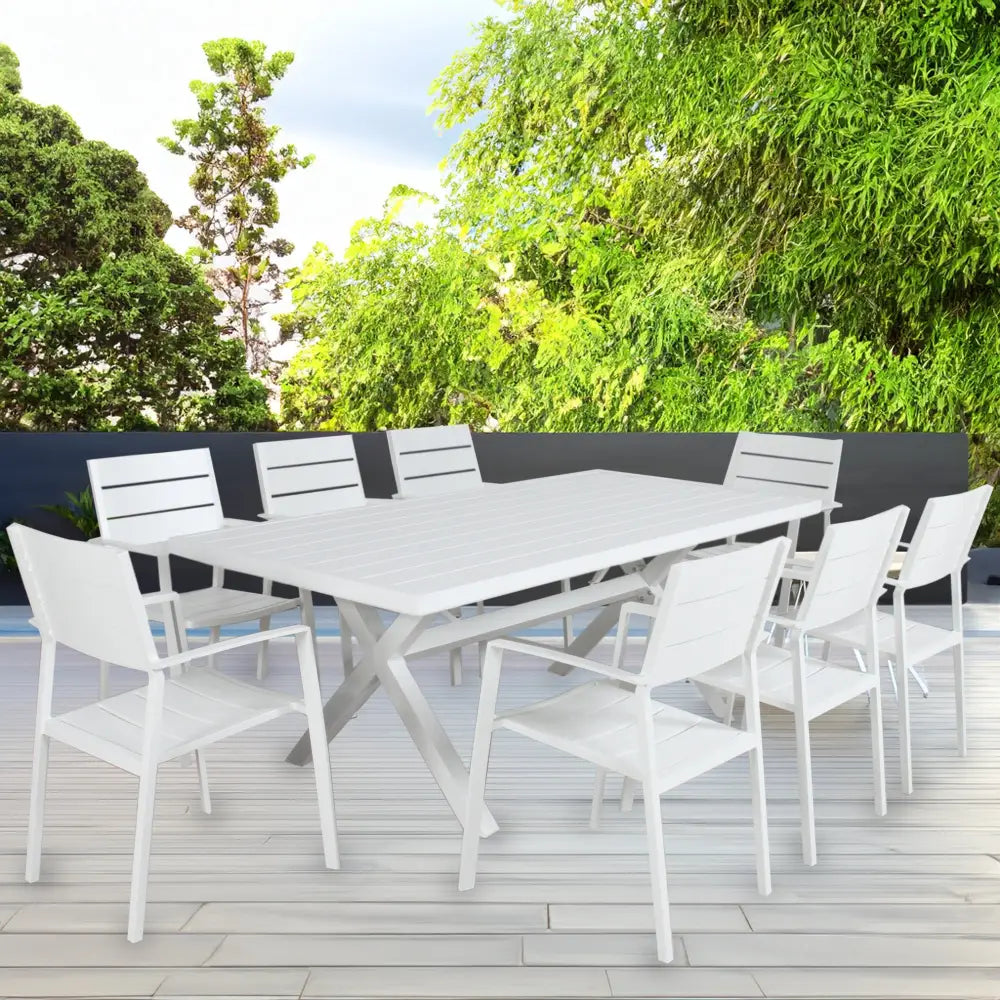 Percy 200cm Outdoor Trestle Dining Table Aluminium Frame White - Furniture > Outdoor