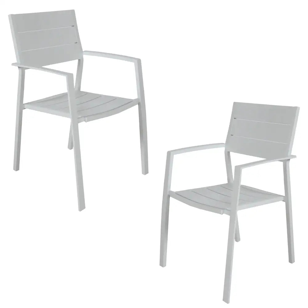 Percy 2pc Set Outdoor Dining Chair Aluminium Frame White - Furniture > Outdoor