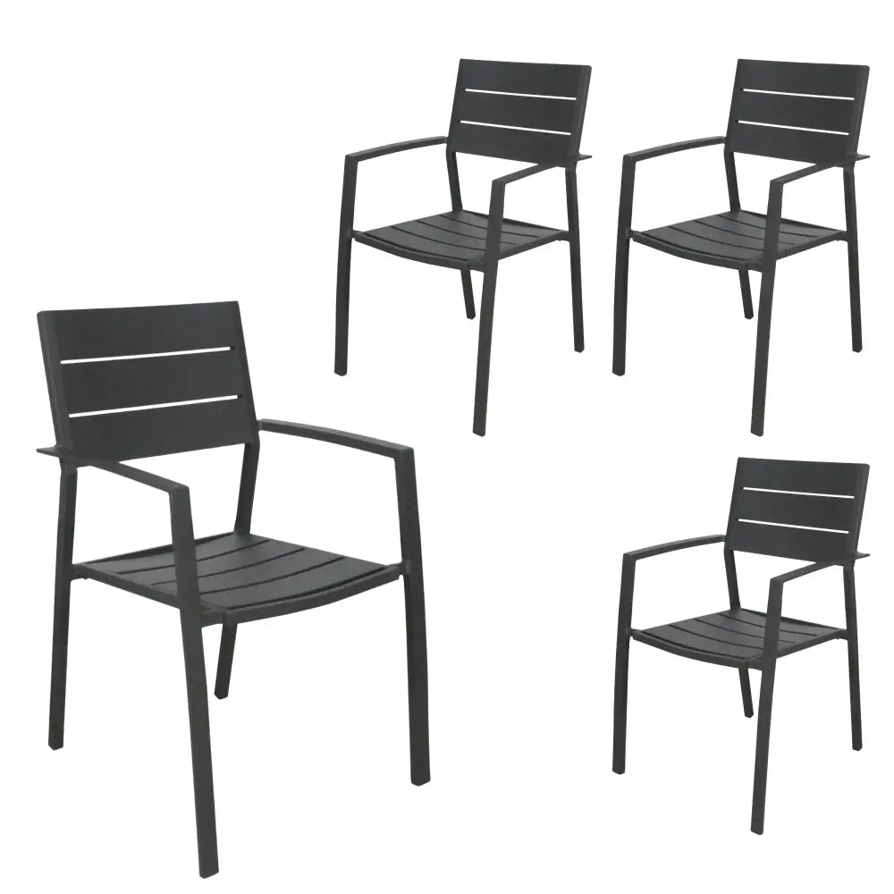Percy 4pc Set Outdoor Dining Table Chair Aluminium Frame Grey - Furniture > Outdoor