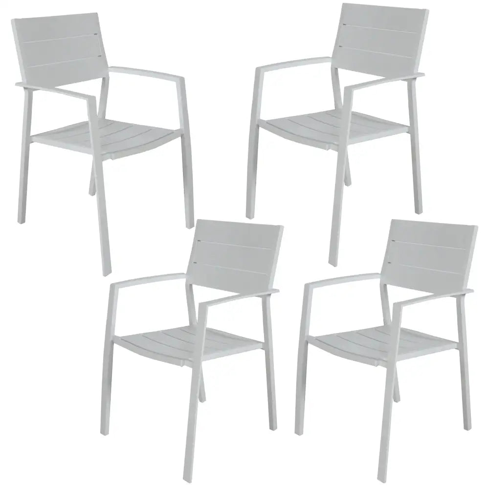 Percy 4pc Set Outdoor Dining Table Chair Aluminium Frame White - Furniture > Outdoor