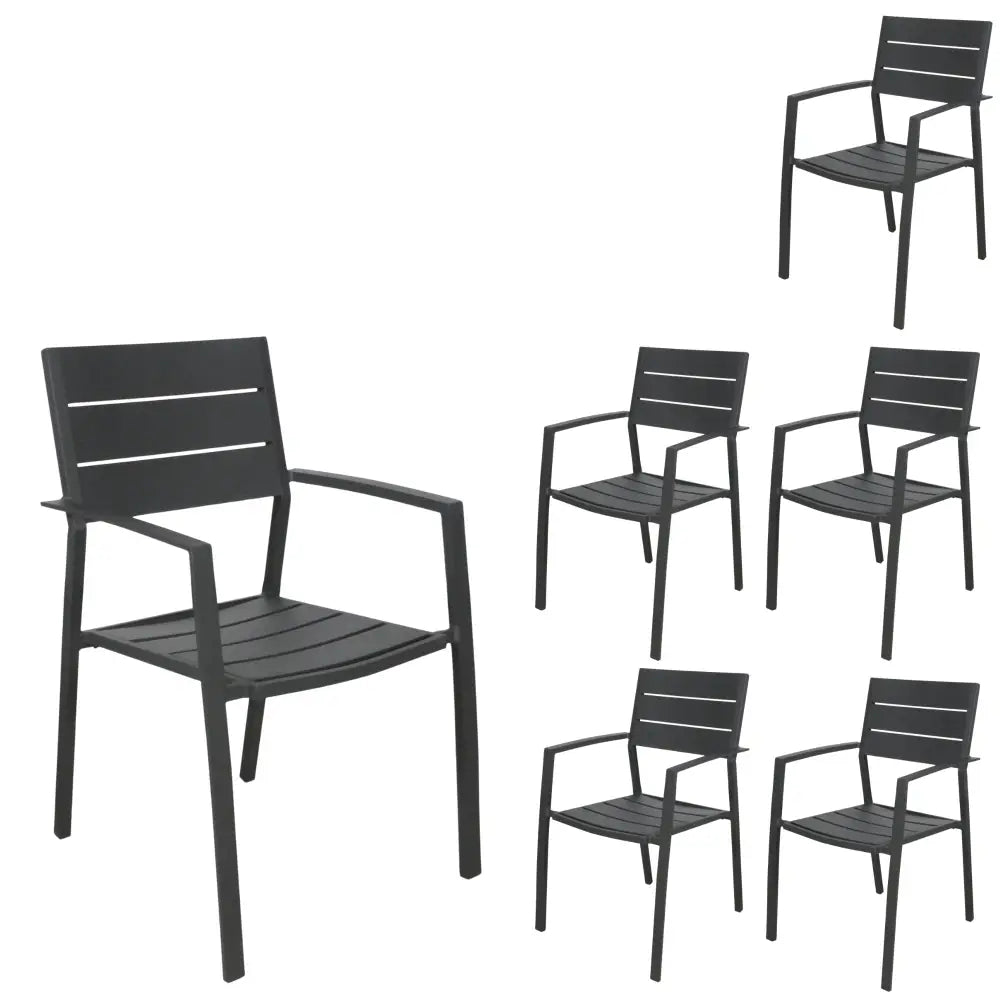 Percy 6pc Set Outdoor Dining Table Chair Aluminium Frame Grey - Furniture > Outdoor