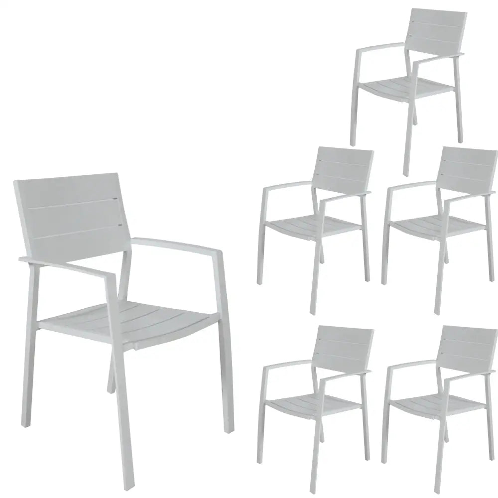 Percy 6pc Set Outdoor Dining Table Chair Aluminium Frame White - Furniture > Outdoor