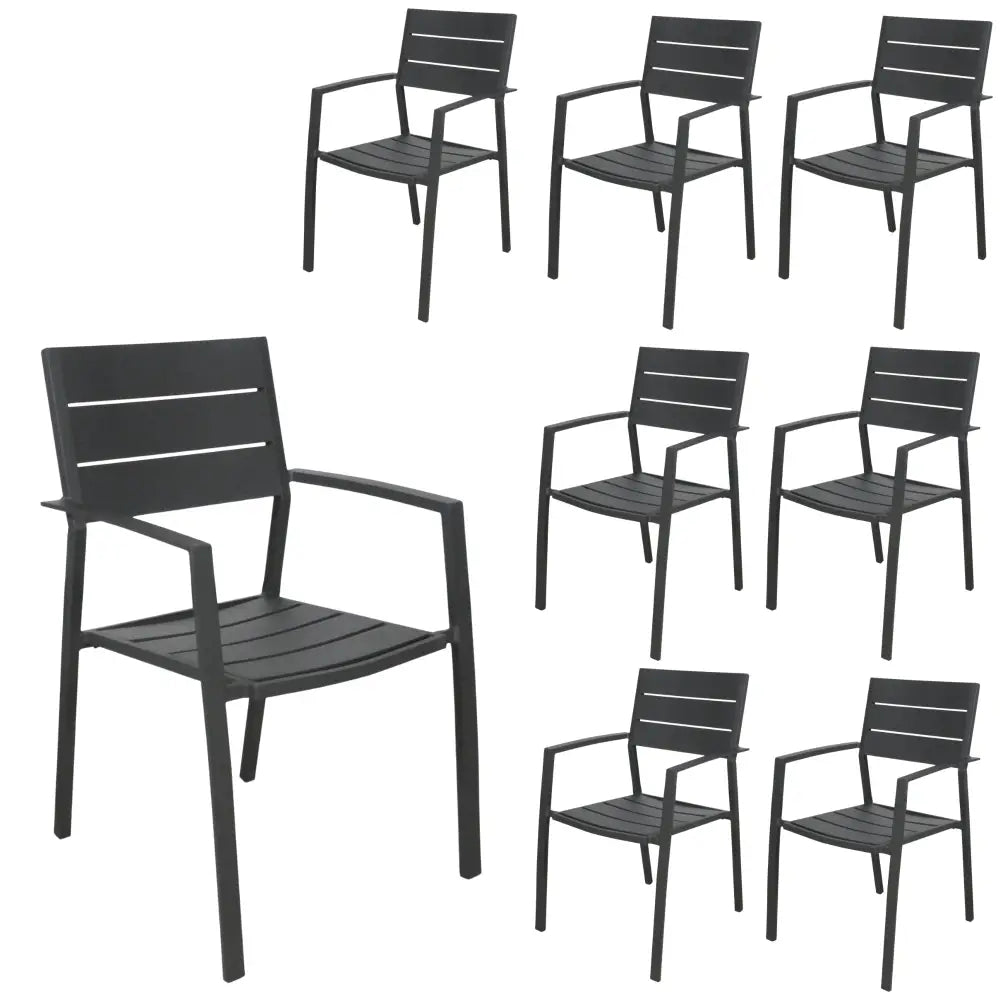 Percy 8pc Set Outdoor Dining Table Chair Aluminium Frame Grey - Furniture > Outdoor